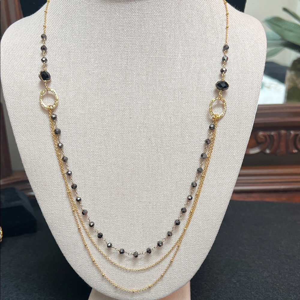 Gold and Black Beaded 3-strand Necklace